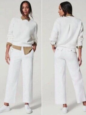Spanx Stretch Twill Bright White Wide Leg Crop Pants (Size XL)